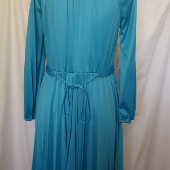 Sunshine Alley Blue Turquoise Pleated Skirt Dress Vintage - Picture 8 of 12